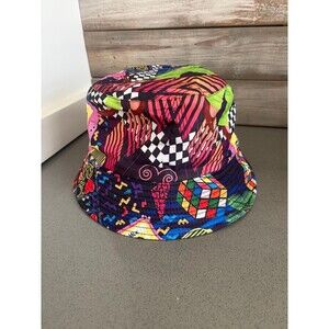 Unisex Retro 80s Black Bucket Hat with Rubix Cube/ Cassette Tape